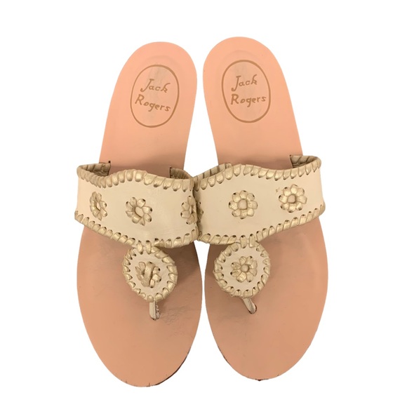 Jack Rogers Shoes - Jack Rogers Tan & Gold Leather Thong Sandals